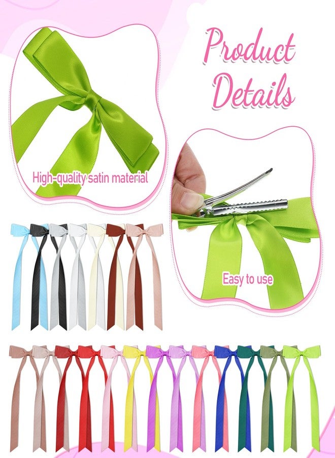 Xosjska 20 Pcs Silky Satin Hair Bows Hair Clip Ponytail Holder Accessories Slides Metal Clips French Barrette Hairs Bow with Long Tail (Long tail, Hairs Accessory, All Ages) - Image 3